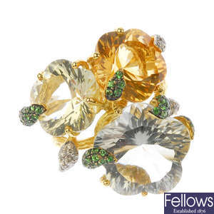 An 18ct gold multi-gem floral dress ring.