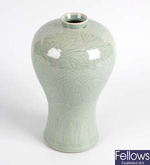 A Chinese celadon porcelain vase.