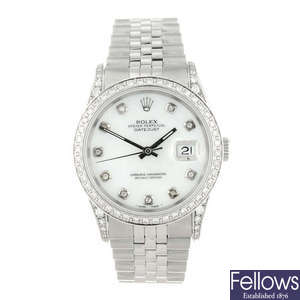 ROLEX - a gentleman's diamond set stainless steel Oyster Perpetual Datejust bracelet watch.