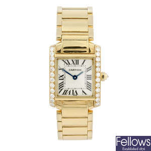 CARTIER - a diamond set 18ct yellow gold Tank Francaise bracelet watch.
