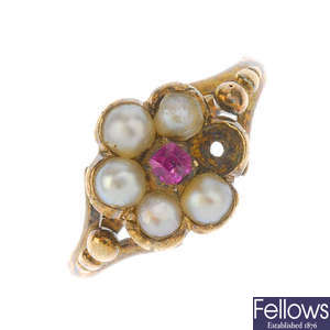 An early Victorian split-pearl gem-set ring.