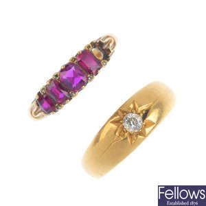 Two early 20th century gold diamond and ruby rings.