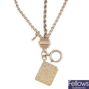 An early 20th century gold Albertina and later charm.