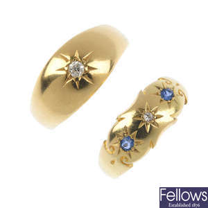 Two Edwardian 18ct gold diamond and gem-set rings.