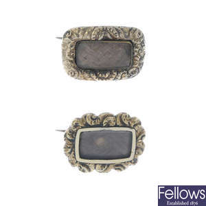 Two early Victorian memorial hair brooches. 