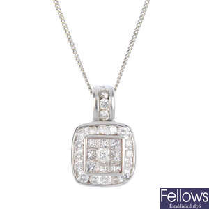 An 18ct gold diamond pendant.