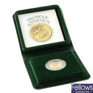 Elizabeth II, proof Sovereign 1980, in case of issue.