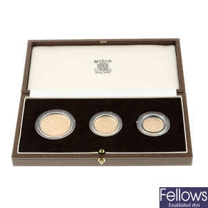 Elizabeth II, gold proof set 1983, Two-Pounds, Sovereign, Half-Sovereign, in Royal Mint case of issue.
