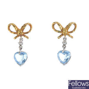 A pair of 18ct gold diamond and topaz earrings.