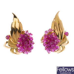 A pair of ruby earrings.