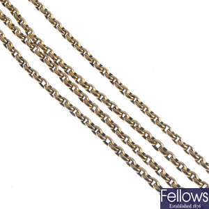 An early 20th century 9ct gold longuard chain.