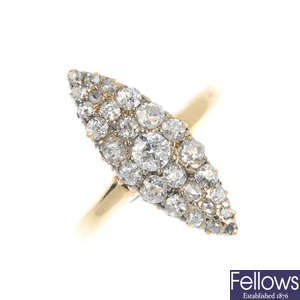 An early 20th century 18ct gold diamond panel ring.