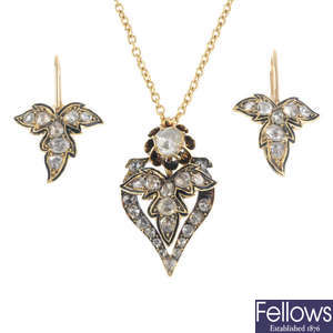 A set of enamel and diamond jewellery.