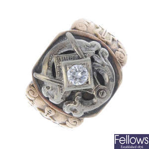 A Masonic diamond ring.