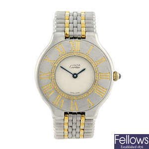 CARTIER - a bi-colour Must de Cartier 21 bracelet watch.