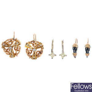 Three pairs of earrings.