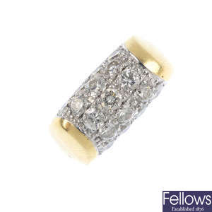 A mid 20th century 18ct gold diamond dress ring.