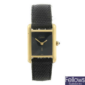 CARTIER - a gold plated white metal Must De Cartier Tank wrist watch.