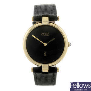 CARTIER - a gold plated white metal Must De Cartier Vendome wrist watch.