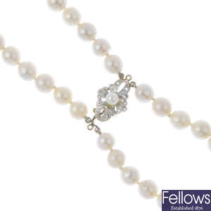 A cultured pearl two-strand necklace.