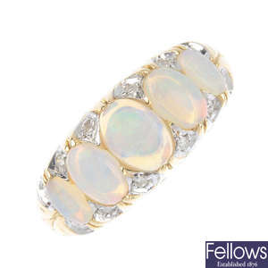 An opal five-stone ring.