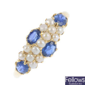 A sapphire and split pearl dress ring.