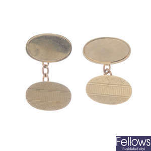 Two pairs of 1950s 9ct gold cufflinks.