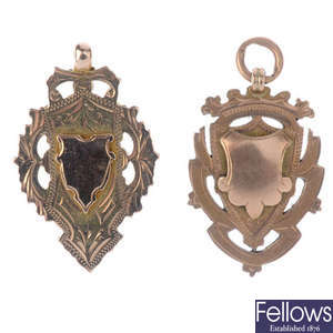 Two early 20th century 9ct gold medallion fobs.