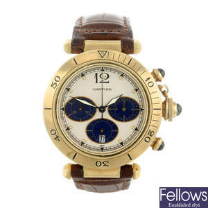 CARTIER - an 18ct yellow gold Pasha chronograph wrist watch.