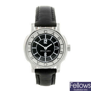 BULGARI - a lady's stainless steel Solotempo wrist watch.
