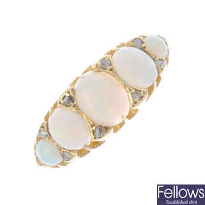 A late Victorian 18ct gold opal five-stone ring.
