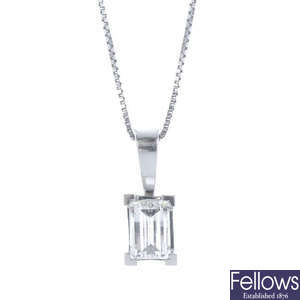 A platinum diamond single-stone pendant, with chain.