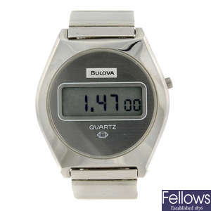 BULOVA - a gentleman's stainless steel LCD Digital bracelet watch.