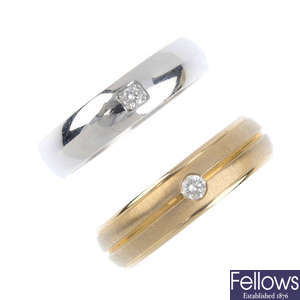Two 9ct gold diamond single-stone rings.