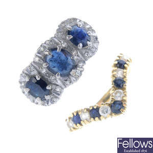 Two sapphire, diamond and paste rings.