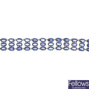 A 9ct gold coated topaz bracelet, with diamond clasp.