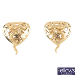 THEO FENNELL - a pair of 18ct gold earrings.