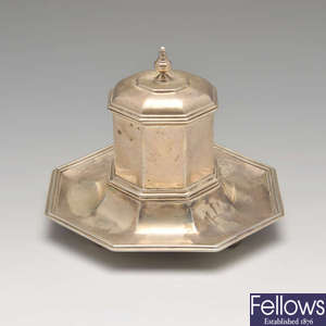 A late Victorian silver inkstand.