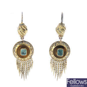 A pair of mid Victorian gold emerald tassel earring, circa 1870.