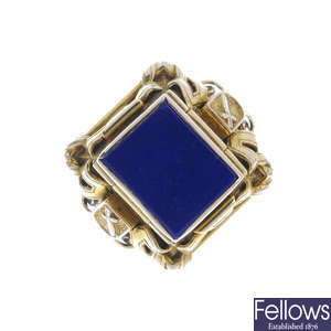 A mid 20th century lapis lazuli locket ring.