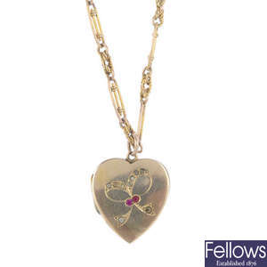 An early 20th century 9ct gold-front-and-back paste locket and 9ct gold chain.