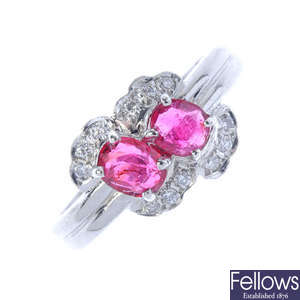 A 14ct gold spinel and diamond ring.