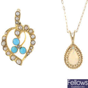 A selection of gem-set pendants and earrings.