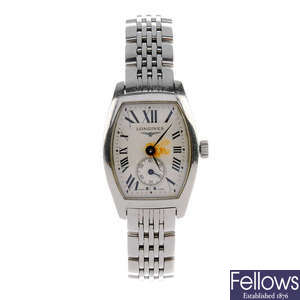 LONGINES - a lady's stainless steel Evidenza bracelet watch.