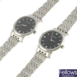 BULOVA - a lady's stainless steel Diamond Accent bracelet watch.