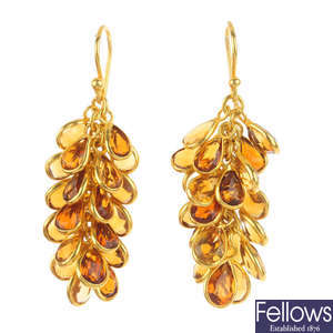 A pair of 18ct gold citrine earrings.