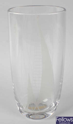 An Orrefors clear glass vase of slender oval bodied form.