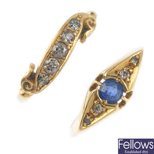 Two 18ct gold sapphire and diamond dress rings.