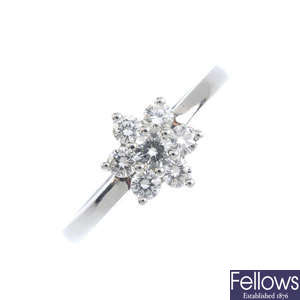 A platinum diamond floral cluster ring.