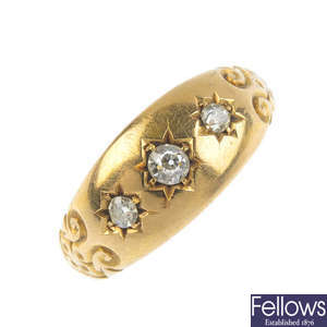 An Edwardian 18ct gold diamond ring.